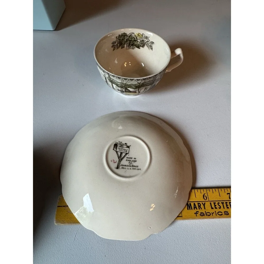 Vintage Set of 2 Johnson Bros Friendly Village Teacup Saucer Ice House England